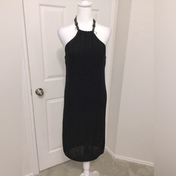 Lauren Ralph Lauren Dresses & Skirts - Lauren Ralph Lauren Black Cotton Crochet Beaded Halter Dress Sz M